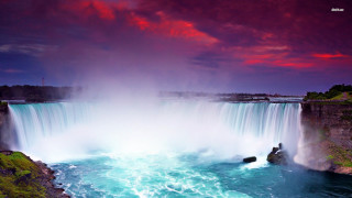 Waterfall red sky water splashes - waterfall free wallpaper