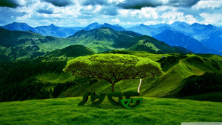 Tree hill mountains clouds green - hillside free wallpaper