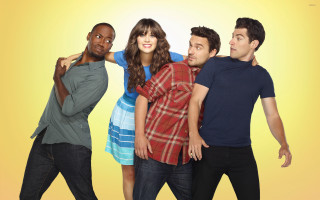 Group people standing yellow background - a yellow background behind them free wallpaper