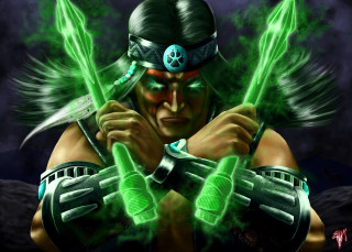 Man green hair green swords - his head free wallpaper