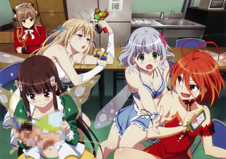 Anime girls table room computer - a group of anime girls sitting free wallpaper