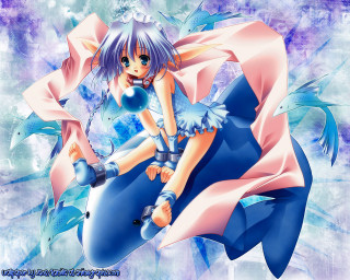 Anime girl blue hair pink 3 - leg free wallpaper