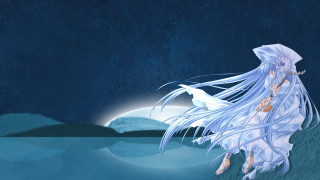 Woman white hair field night - long white hair free wallpaper