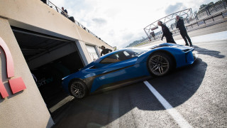 Blue sports car parking lot 8 - antoni pitxot free wallpaper