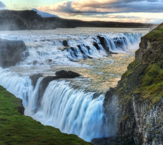 Waterfall grassy cliff body of - free landscape wallpaper for tablet