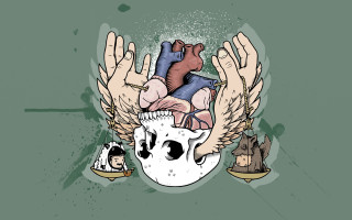 Heart wings skull human head - dan hillier free wallpaper