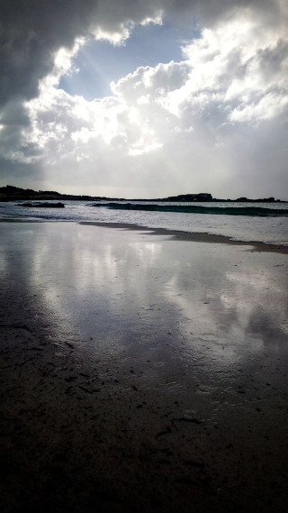 Beach water clouds person walking - free beach wallpaper for mobile