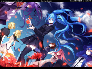 Anime girls long hair blue 42 - a group of anime girls free wallpaper