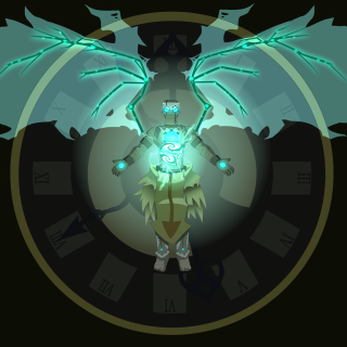 Clock cartoon character glowing wings - free sci-fi wallpaper for tablet