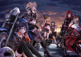 Anime girls motorcycle man background - a man in the background and a woman in the foreground free wallpaper for desktop