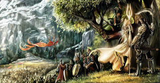 Forest people horse carriage painting - a horse and a man free wallpaper