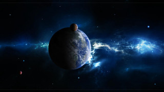 Space scene planet stars background 3 - a distant star in the foreground free wallpaper