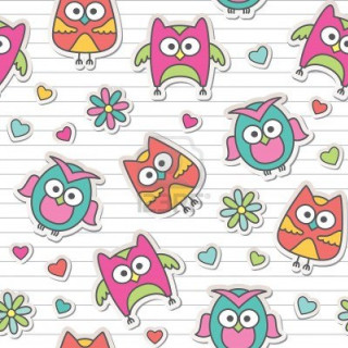 Colorful owls hearts lined paper - pop surrealism free wallpaper for tablet