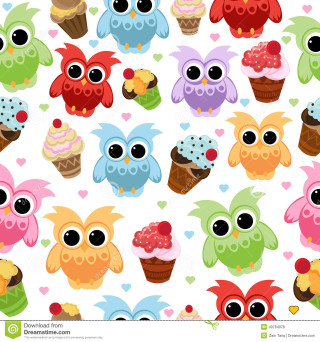Colorful owls cupcakes hearts dots - free animals wallpaper for tablet