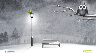 Bird tree branch snow bench - a painting of a bird free wallpaper