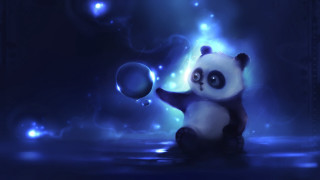 Panda holding ball blue background - a panda bear free wallpaper