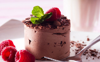 Chocolate cake raspberries glass milk - a chocolate cake free wallpaper for desktop