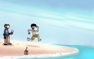Cartoon man robot beach diving - altoon sultan free wallpaper for desktop
