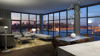Living room city night view - large free wallpaper for desktop