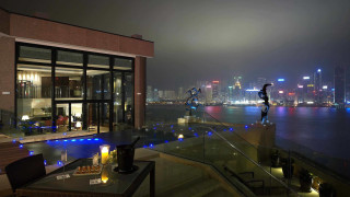 Balcony city night water buildings - a balcony free wallpaper for desktop