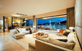 Living room city view nighttime - modernism free wallpaper