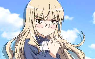 Blonde girl glasses blue sky - long hair and glasses free wallpaper