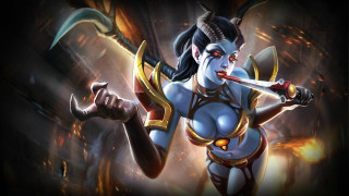 Woman sword demon flames fantasy - her hand and a demon free wallpaper