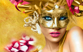 Woman mask flower yellow background - a mask free wallpaper