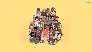 Group people sitting chair together - comic cover art free wallpaper