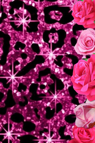 Pink rose border glitter stars - glitter free wallpaper for mobile