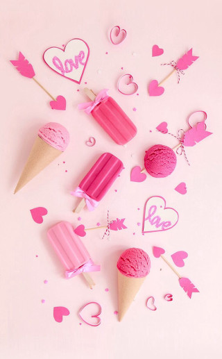 Pink ice cream hearts candies - free valentines wallpaper for mobile