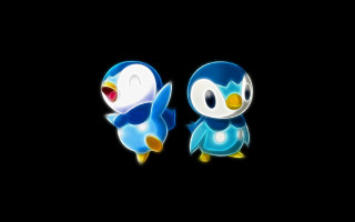 Penguins holography shiny black background - a blue tail free wallpaper for desktop