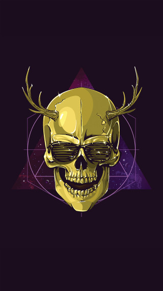 Skull horns glasses head image - free neon wallpaper for mobile