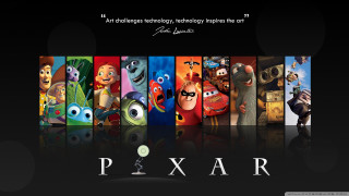 Pixar movie poster characters caption - a bunch of characters free wallpaper