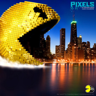 Yellow building giant object cityscape - 2 d game art free wallpaper for tablet