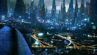 Cityscape traffic lights nighttime busy - cyberpunk city free wallpaper