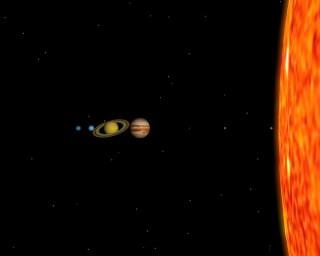 Solar system two planets star - a yellow ring free wallpaper