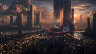 Futuristic city night bridge dome - christopher moeller free wallpaper