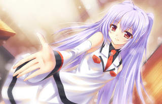 Girl purple hair tie pointing - aguri uchida free wallpaper