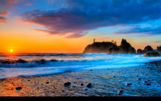 Sunset ocean waves crashing shore 4 - the shore free wallpaper