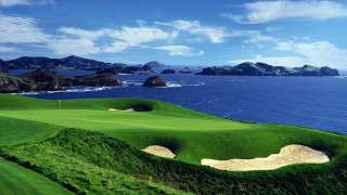 Golf course ocean view mountains - far free wallpaper