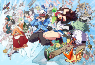 Cartoon snowboarder group people background - a cartoon style free wallpaper