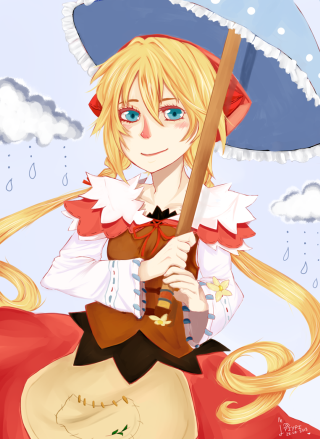 Cartoon girl blue umbrella red - her body free wallpaper for mobile