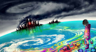 Person standing water city storm - a painting of a person free wallpaper