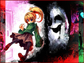 Girl green dress creepy face - a black mask free wallpaper for desktop