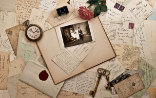 Old papers clock table rose - paper texture free wallpaper for desktop