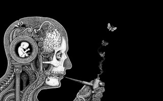 Skeleton smoking cigarette butterfly black - dan hillier free wallpaper