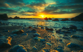 Sunset ocean rocks water cloudy 4 - rock and water free wallpaper