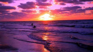 Couple surfboards wave beach sunset - bascove free wallpaper for desktop