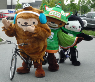 Costumed people bike street cat - kawaii free wallpaper for desktop